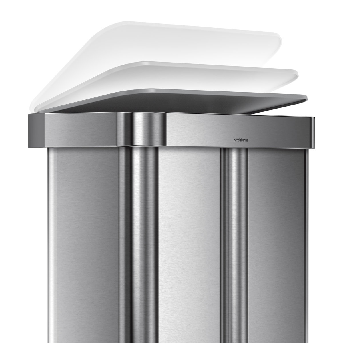 Simplehuman 58 Liter / 15.3 Gallon Rectangular Dual Compartment Recycling Step, Brushed Stainless Steel With Soft-close Plastic Lid Kitchen Trash Can